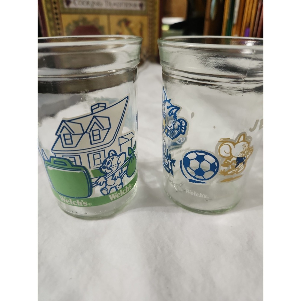 Vintage 1991 Welchs Tom and Jerry The Movie Jelly Jam Jars‎ Glass Tumblers Set 2